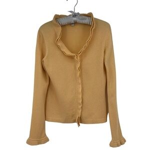 OC Oleg Cassini Ruffled Cashmere Cardigan in Peach Size Medium